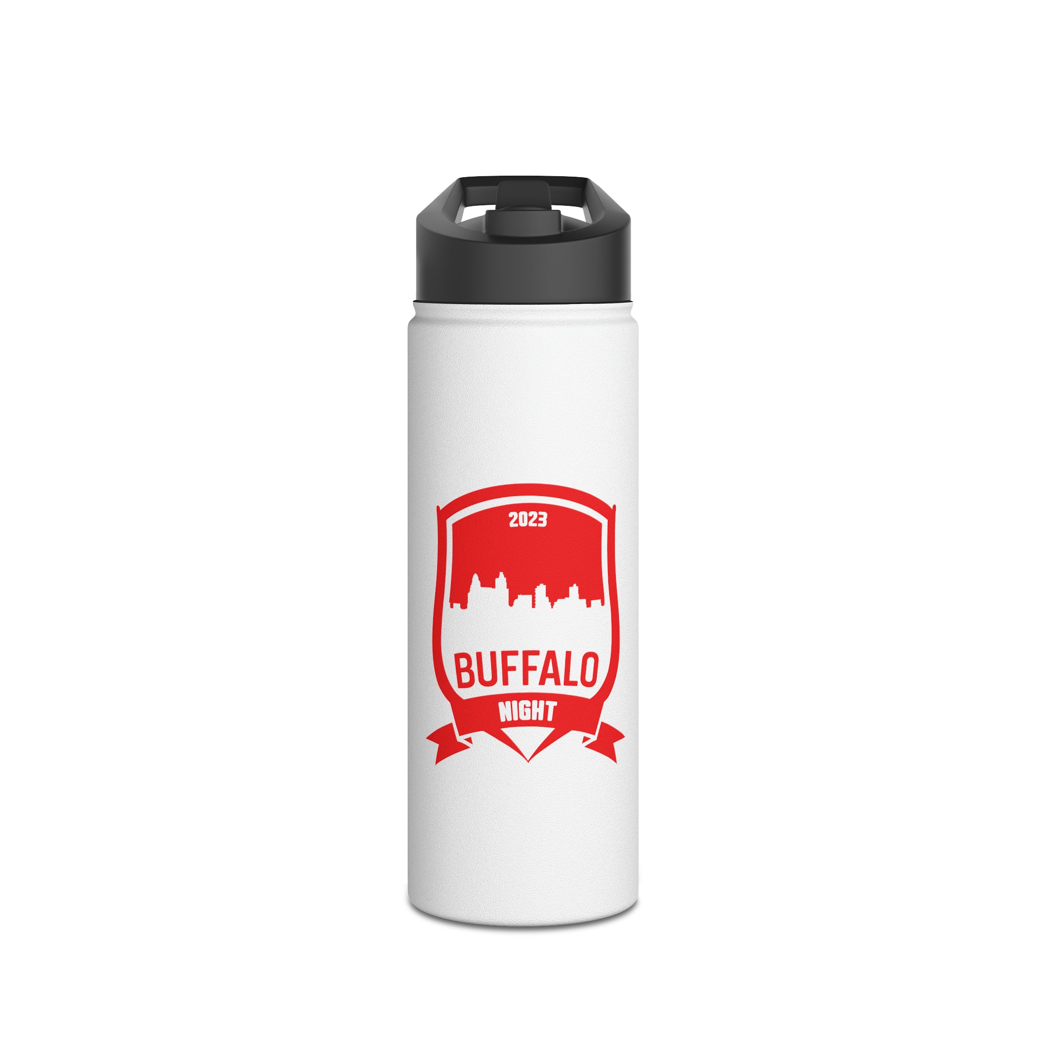 Buffalo Night White Stainless Steel Water Bottle, Standard Lid
