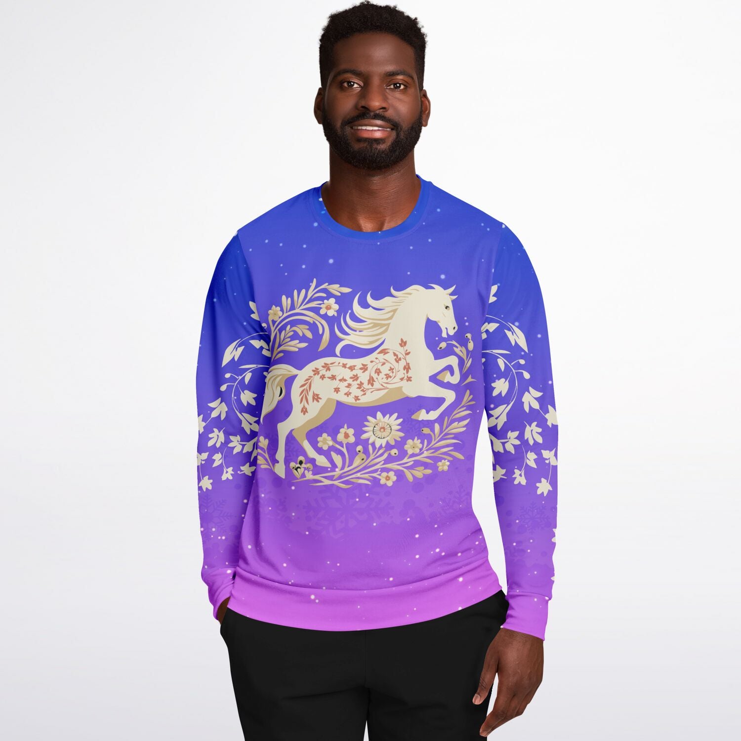 Purple Christmas Sweater with Horse - Message on Back