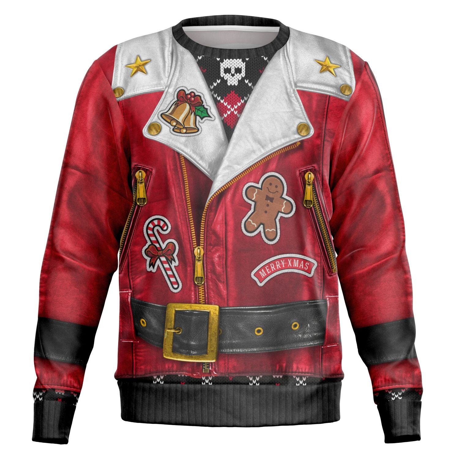 Sons of Santa Red Leather Santa Biker Jacket Athletic Ugly Christmas Sweatshirt