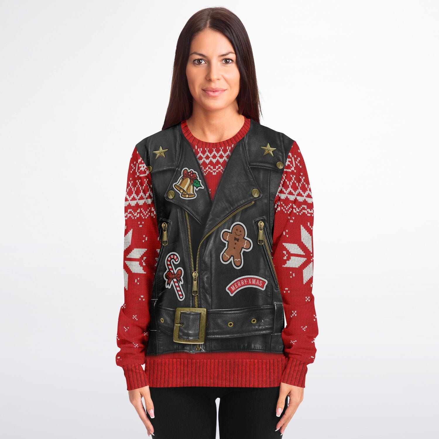Customizable Biker Vest Ugly Christmas Athletic Sweatshirt