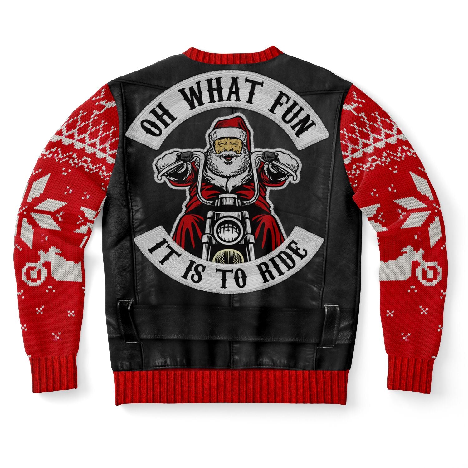 Oh What Fun Leather Biker Vest Ugly Christmas Sweatshirt