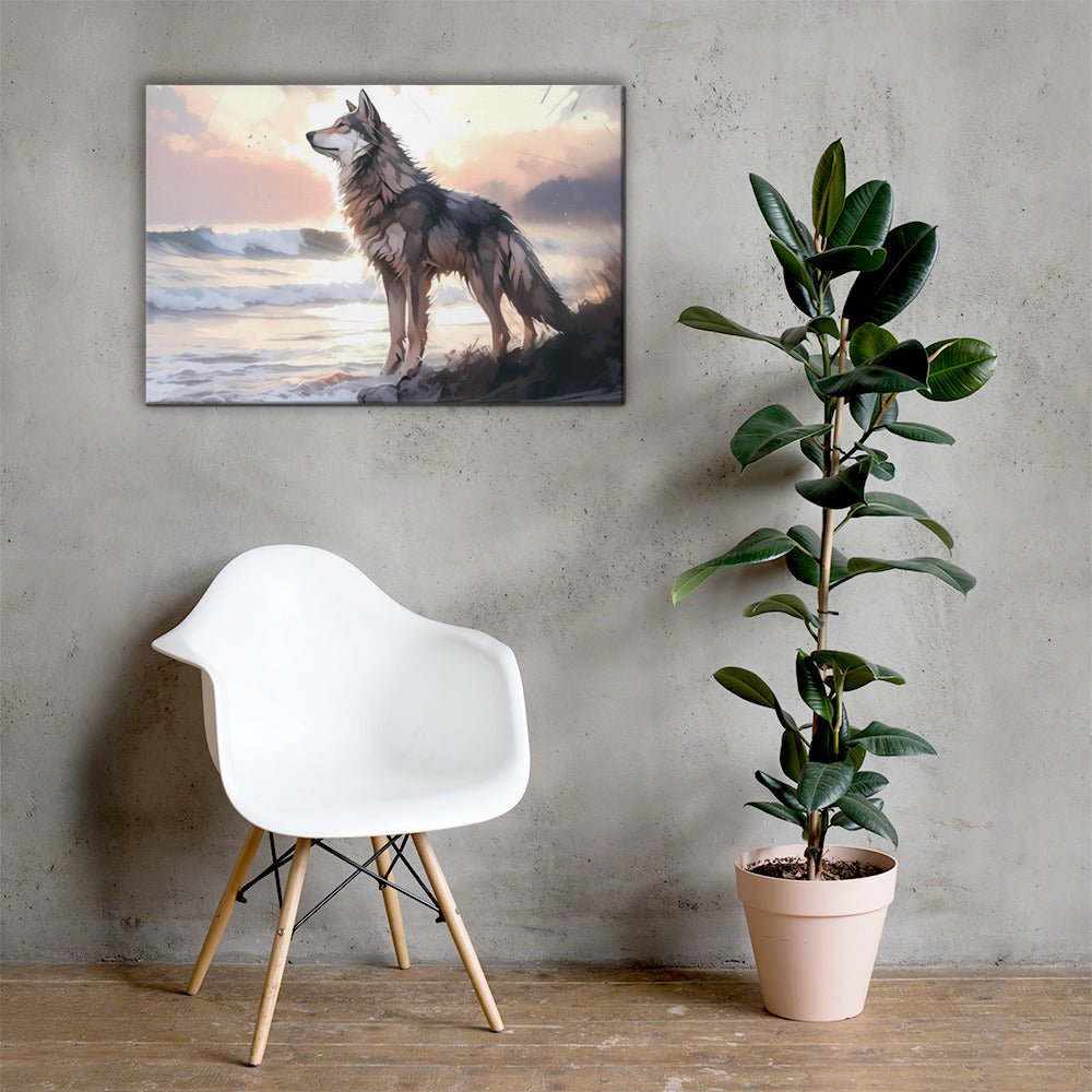 Wolf and Waves Canvas Print