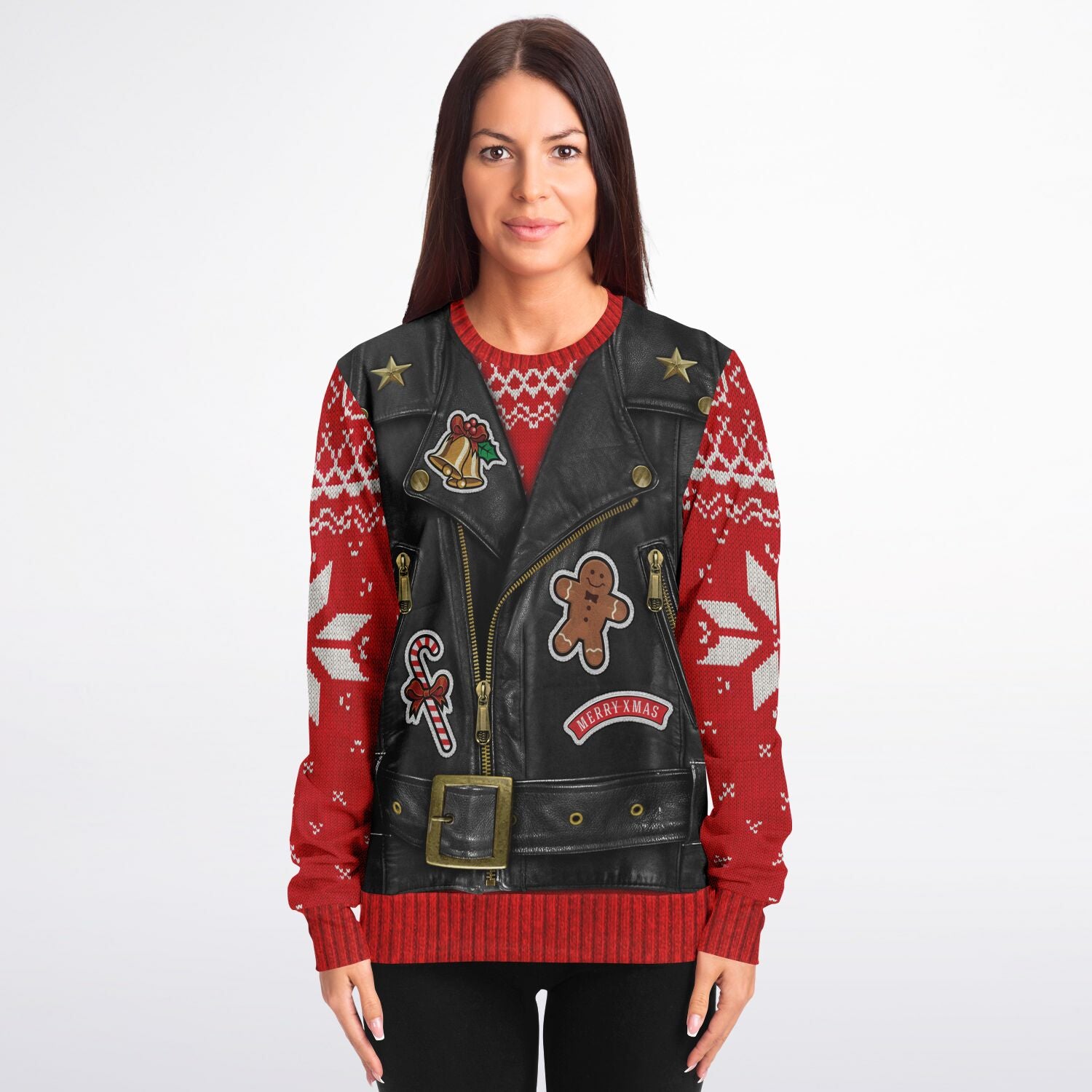 Sons of Santa Leather Biker Vest Ugly Christmas Sweatshirt