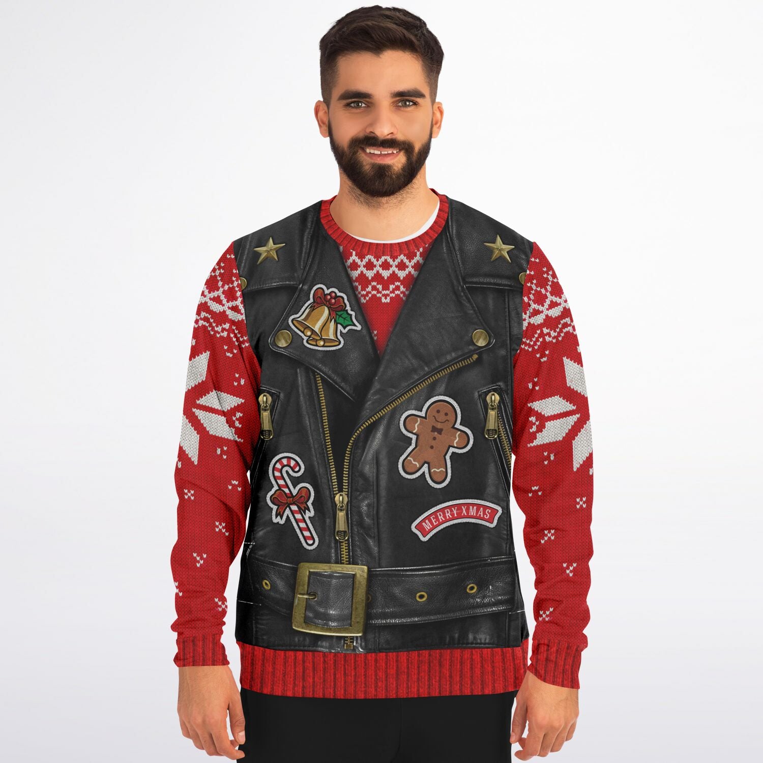 Sons of Santa Leather Biker Vest Ugly Christmas Sweatshirt