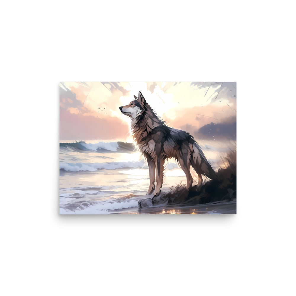 Wolf and Waves Poster