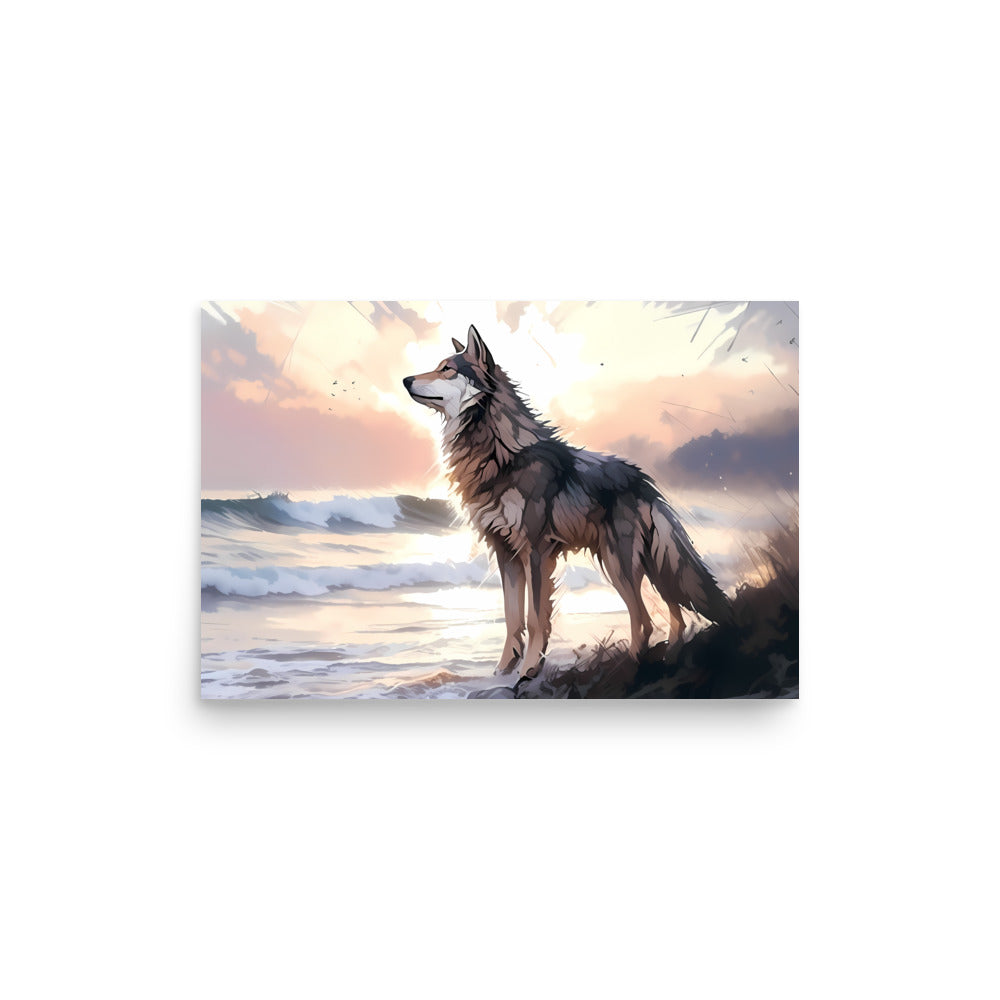 Wolf and Waves Poster