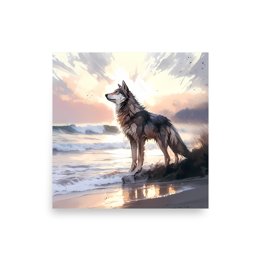 Wolf and Waves Poster