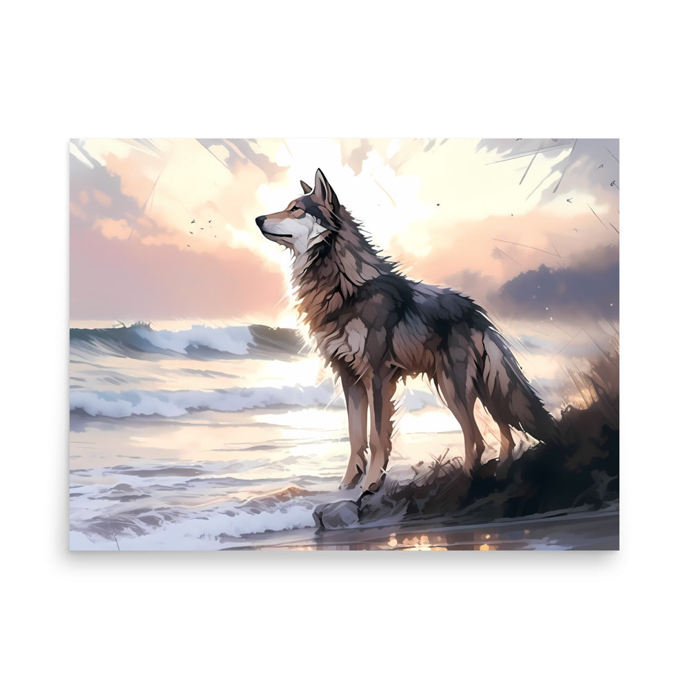 Wolf and Waves Poster