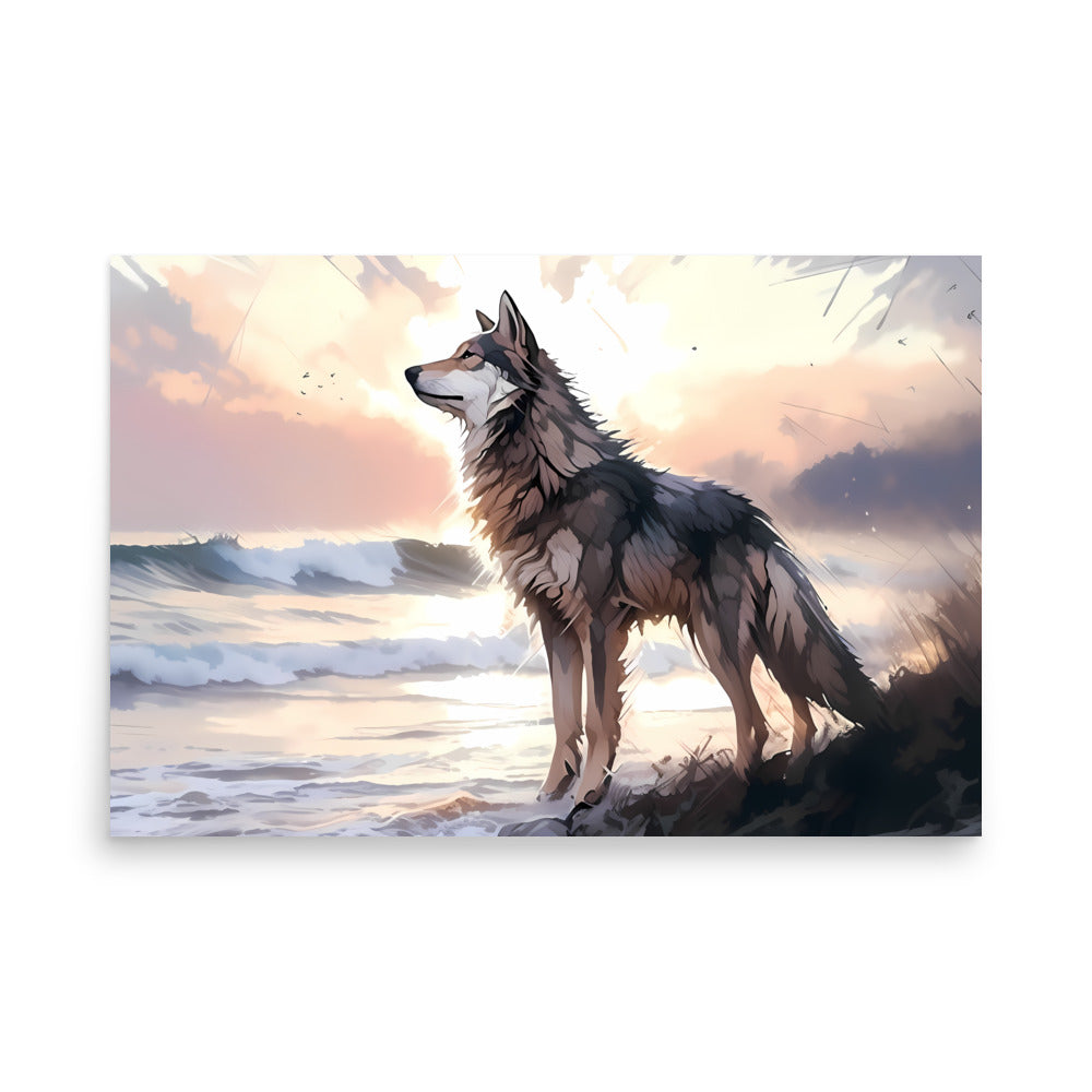Wolf and Waves Poster