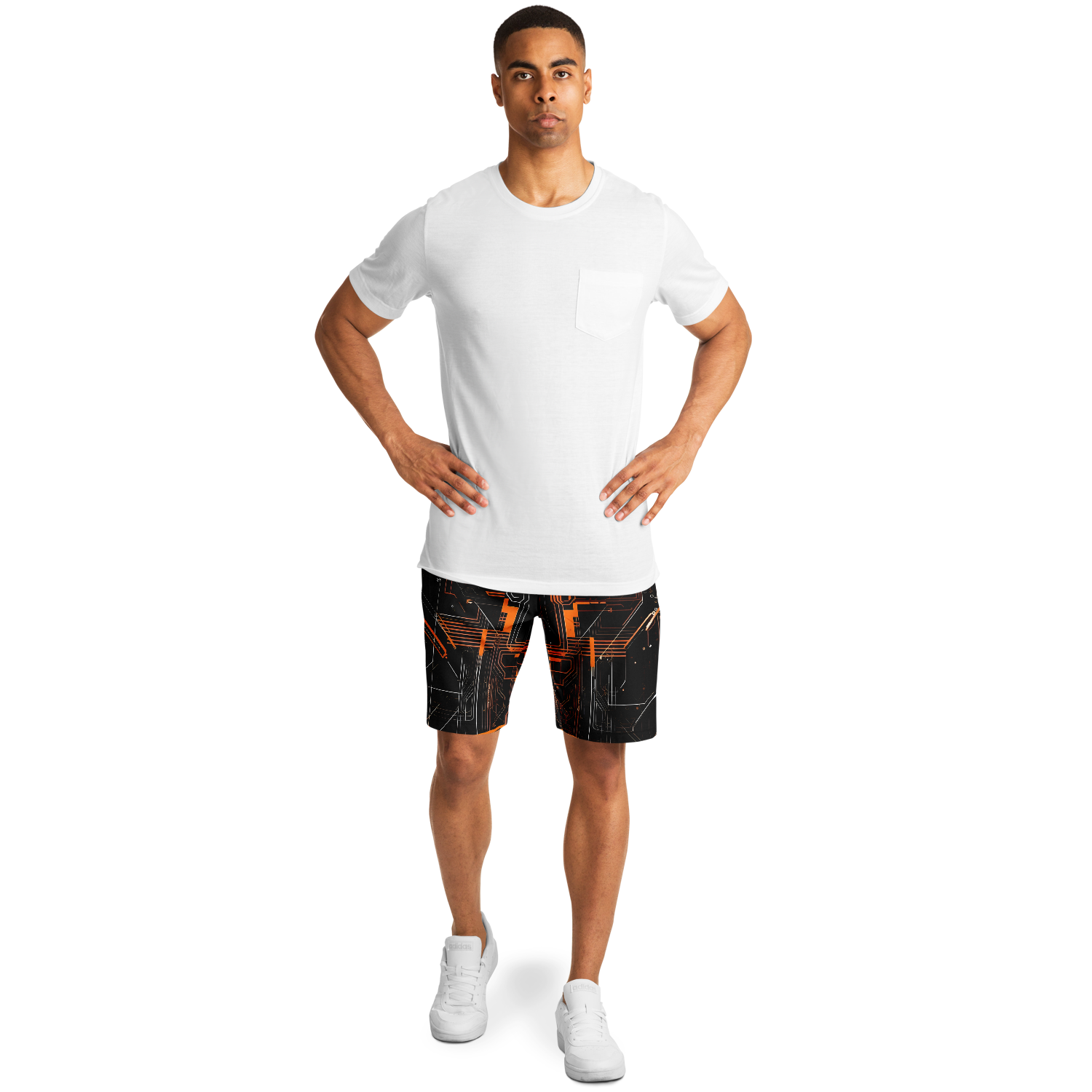 Quantum Circuit Orange Athletic Long Shorts