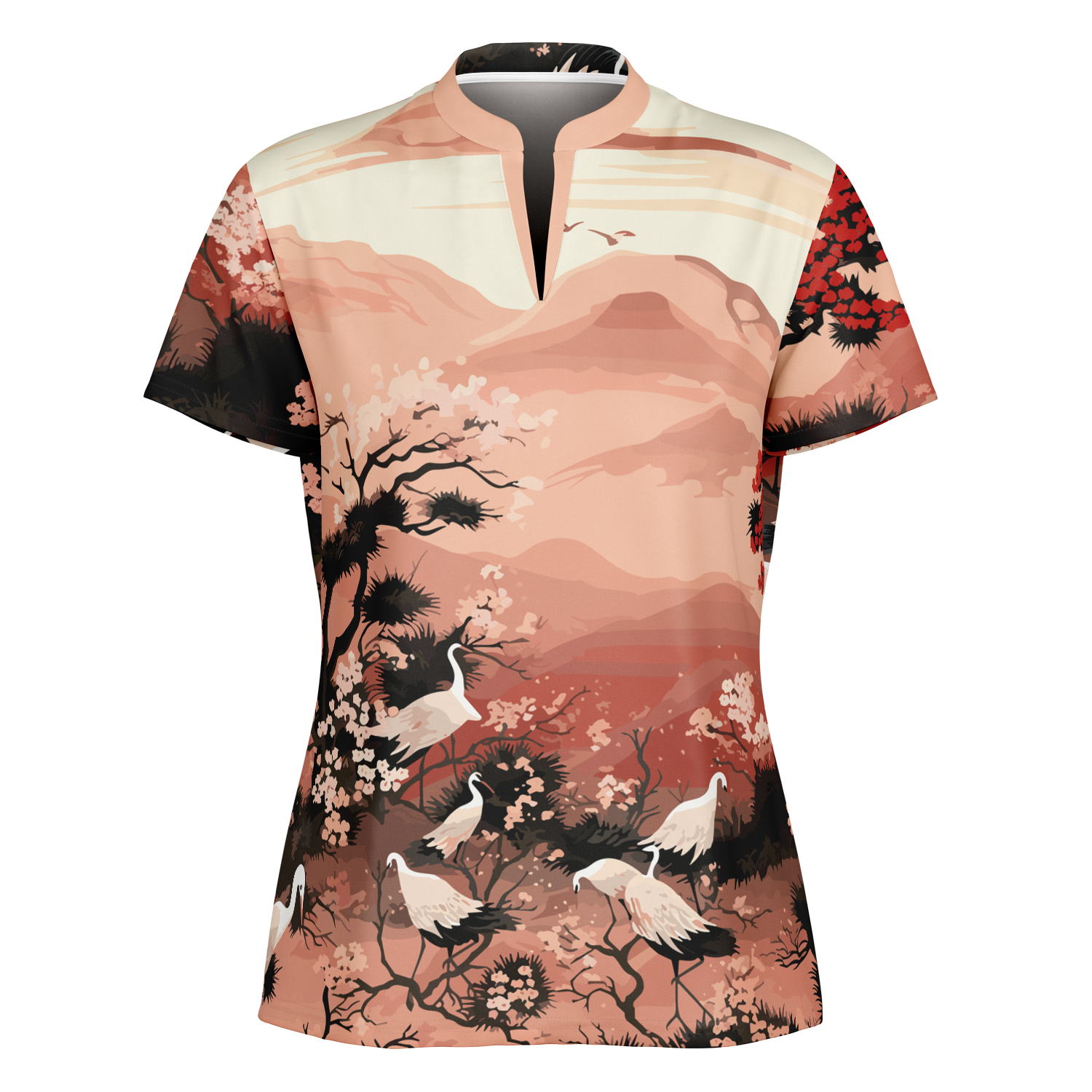 Scenic Crane Stand Up Collar Polo Shirt