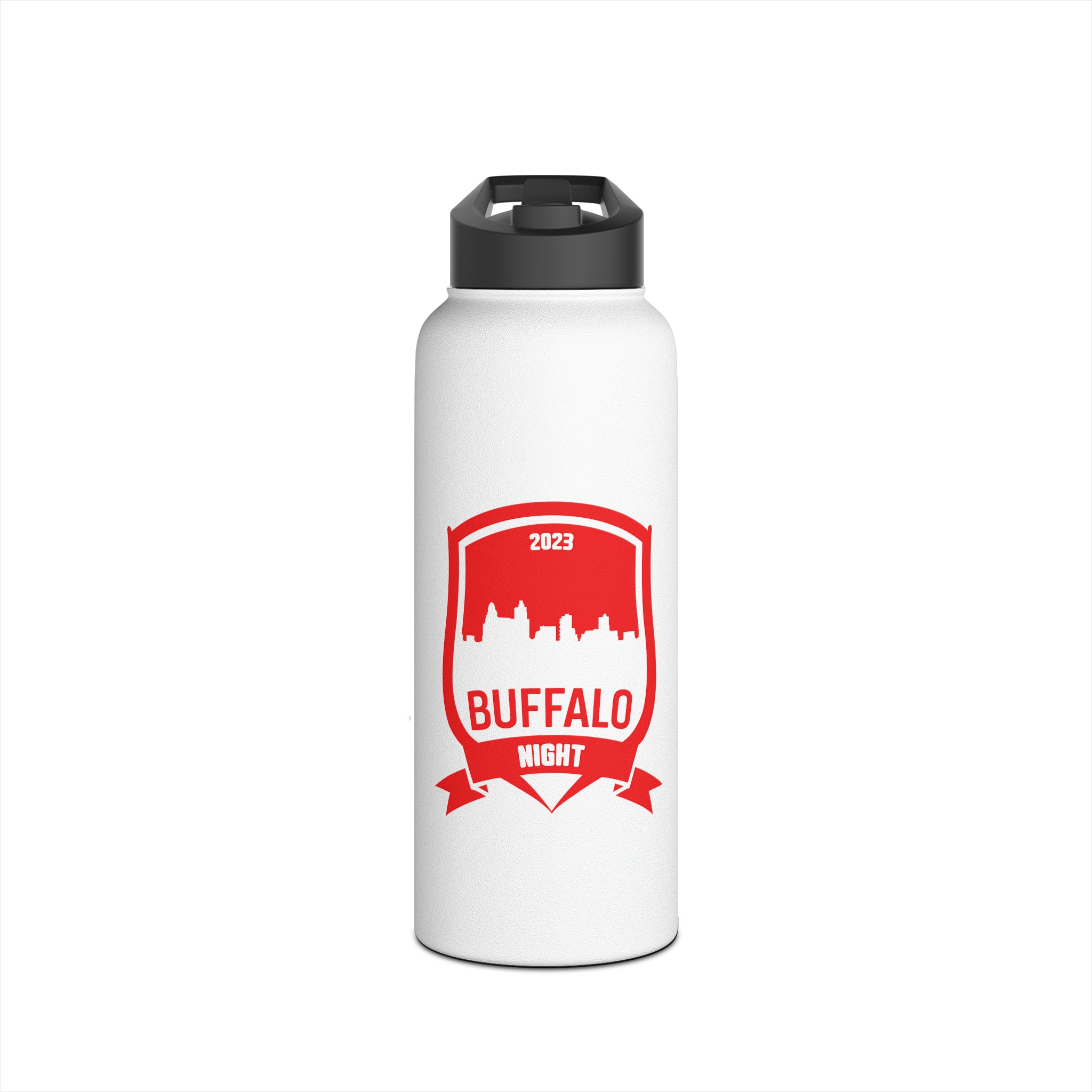 Buffalo Night White Stainless Steel Water Bottle, Standard Lid