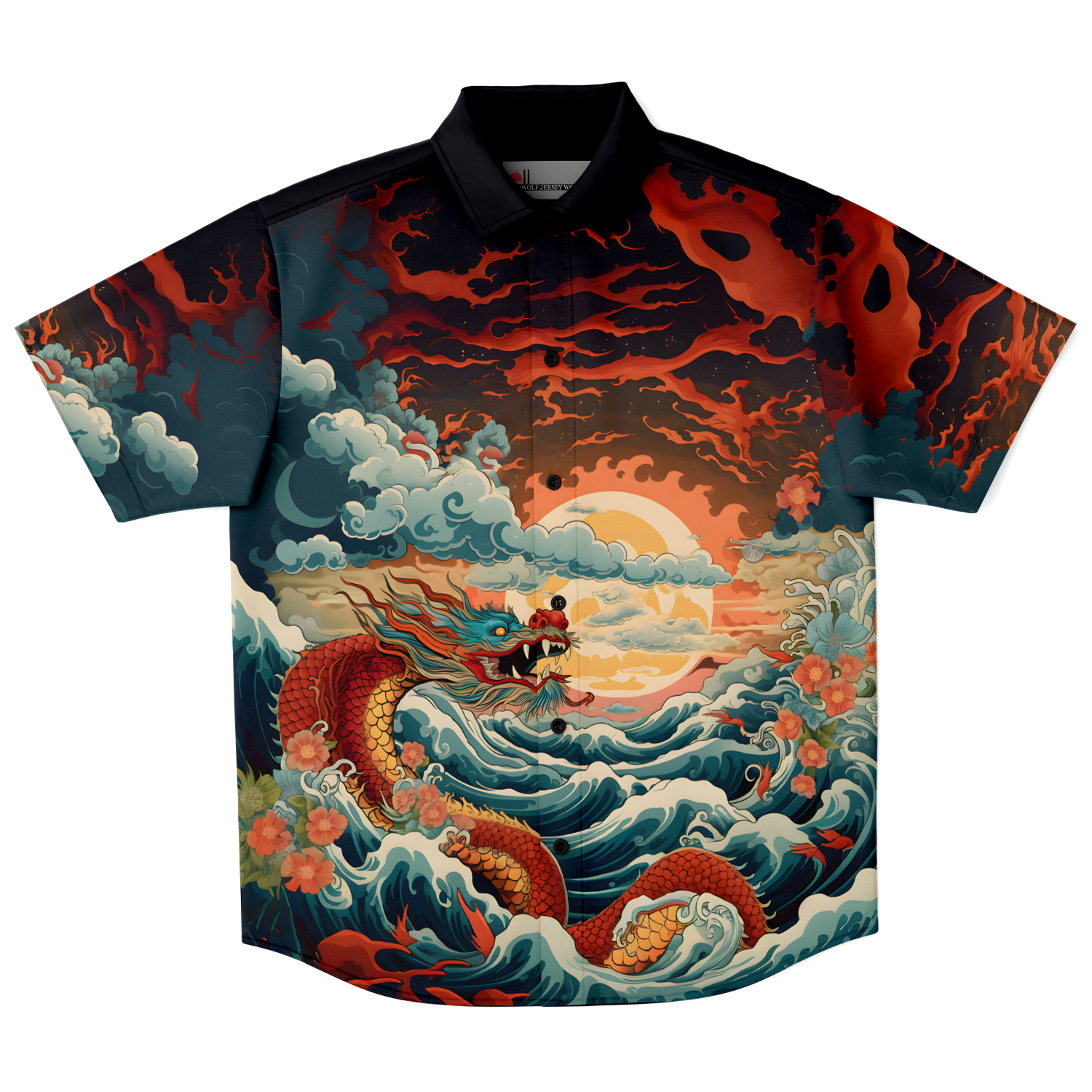 Dragon Wave Short Sleeve Button Down Shirt