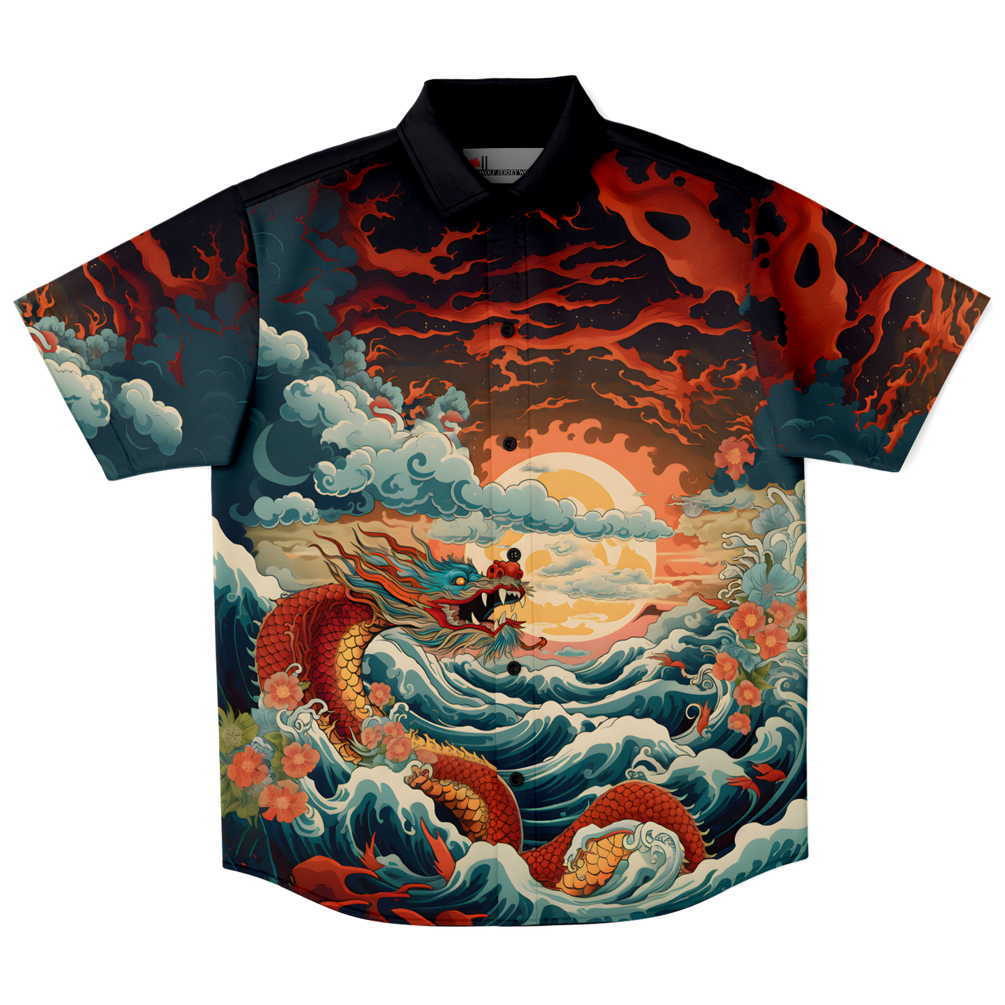 Dragon Wave Short Sleeve Button Down Shirt