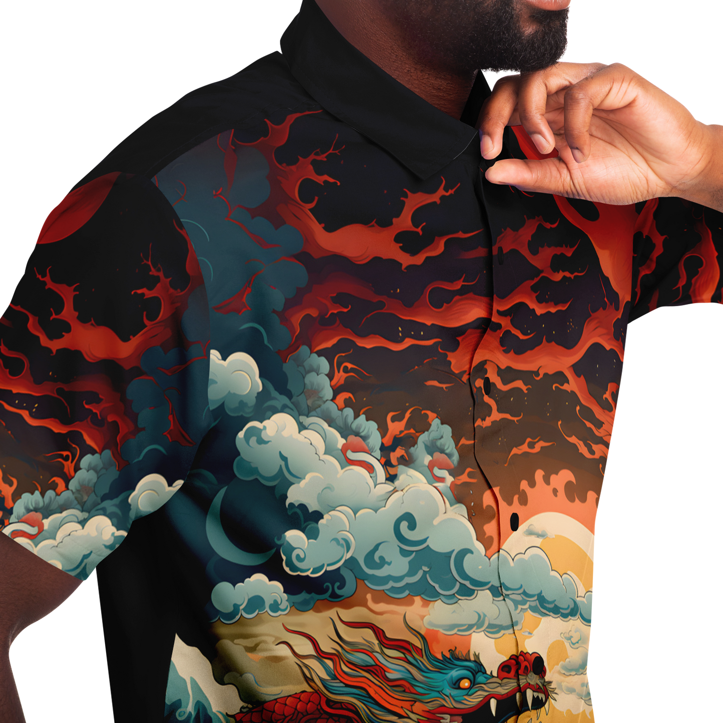 Dragon Wave Short Sleeve Button Down Shirt