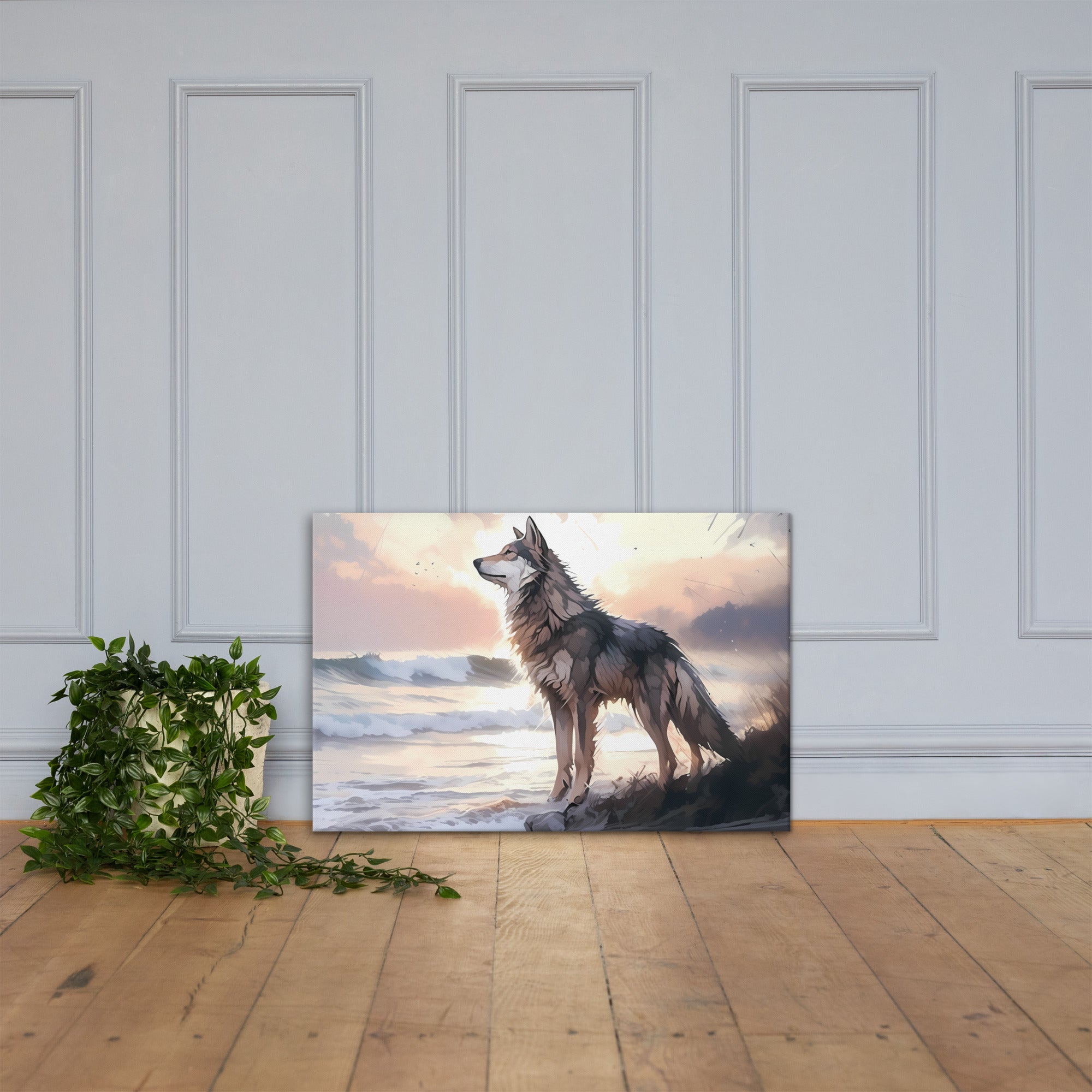 Wolf and Waves Canvas Print