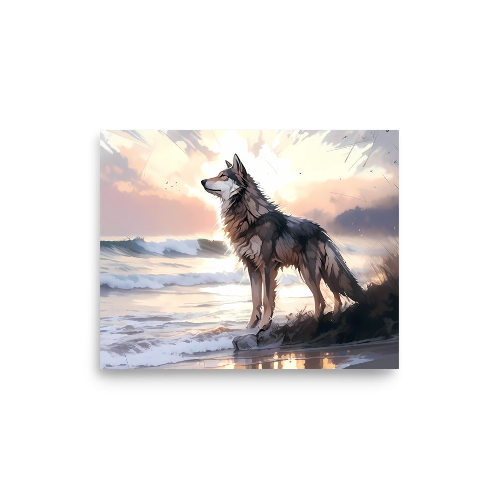Wolf and Waves Poster