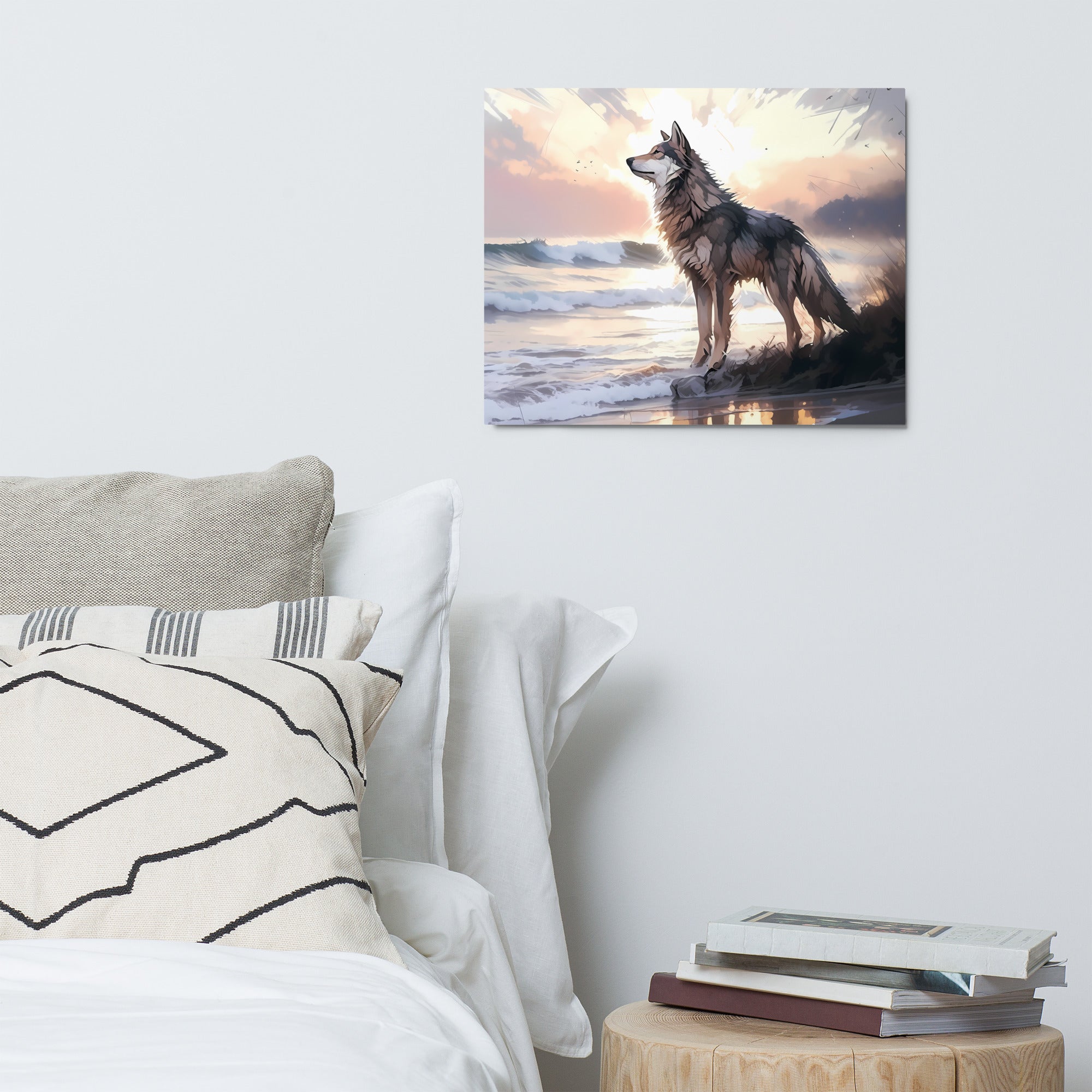 Wolf and Waves Metal print