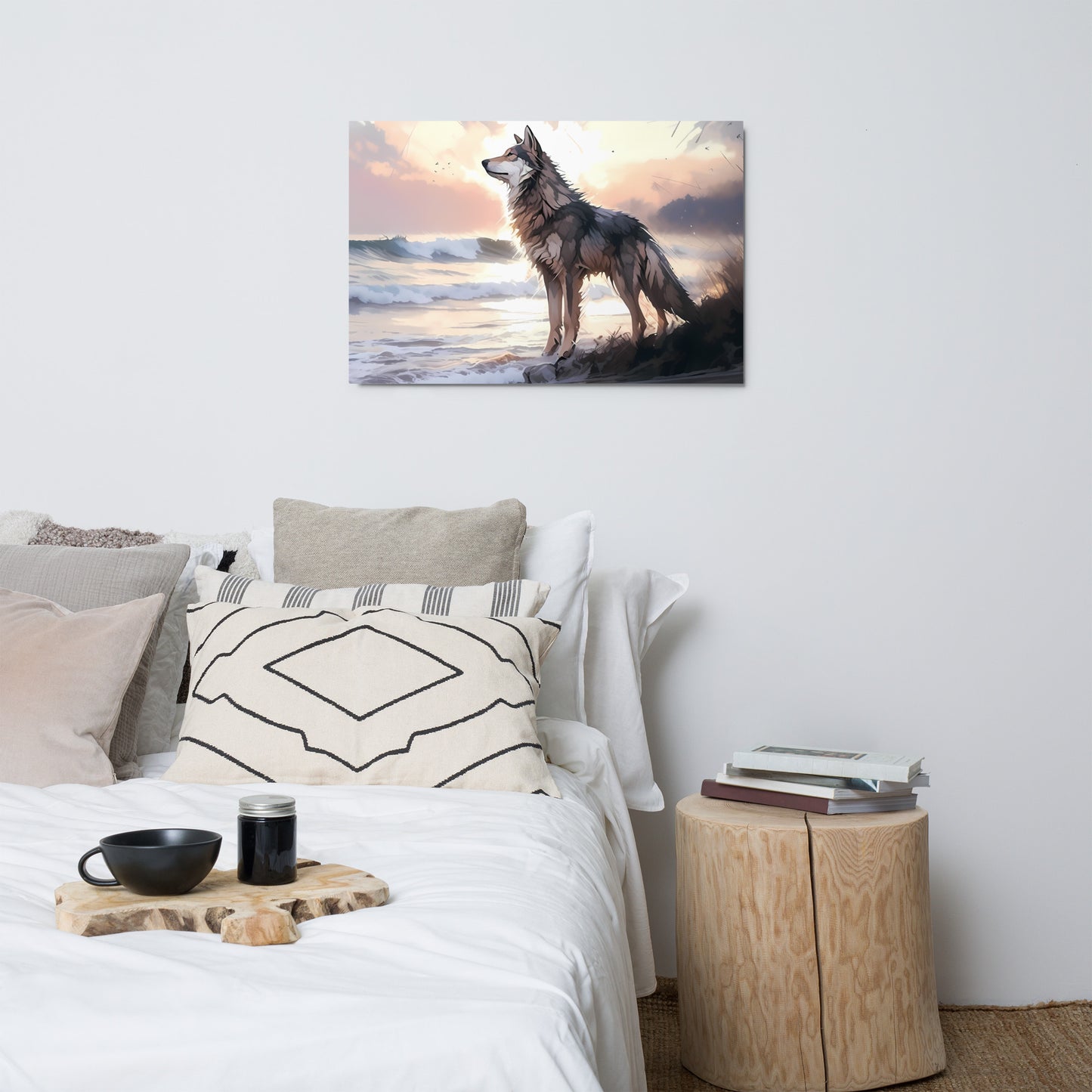 Wolf and Waves Metal print