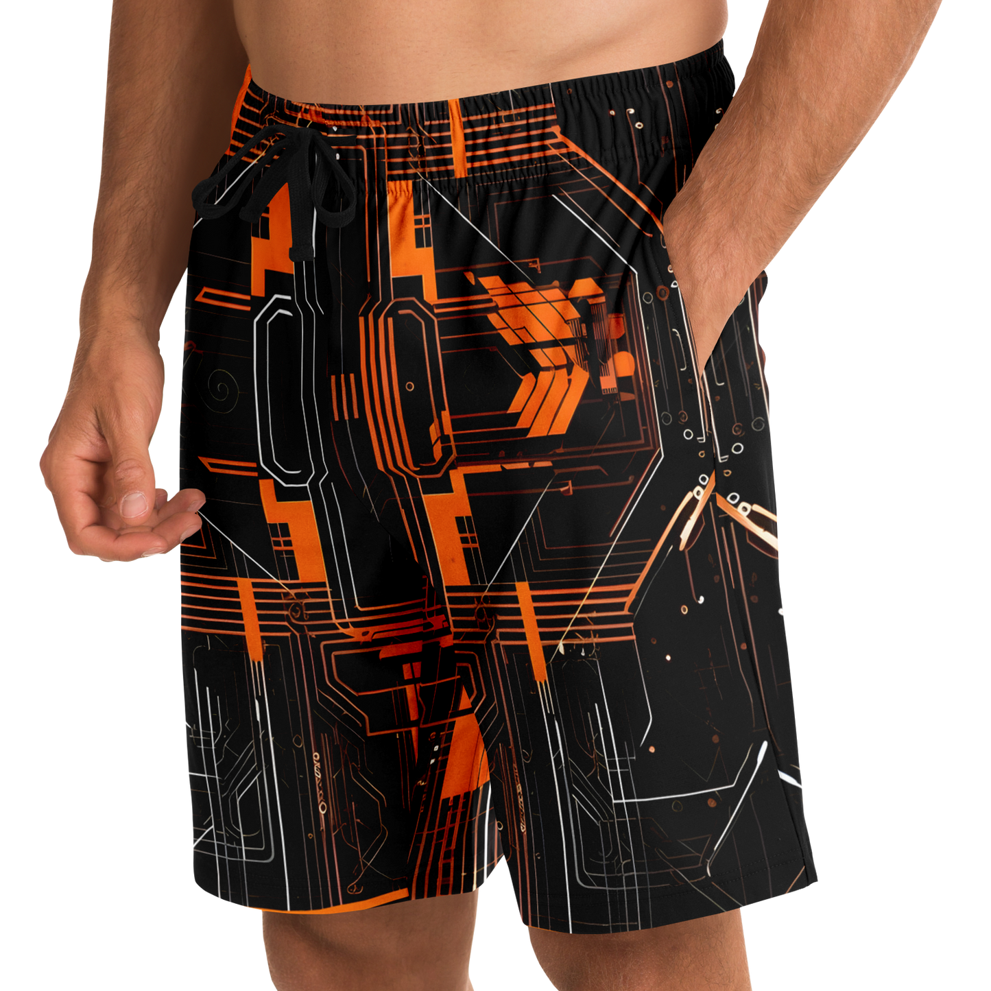 Quantum Circuit Orange Athletic Long Shorts