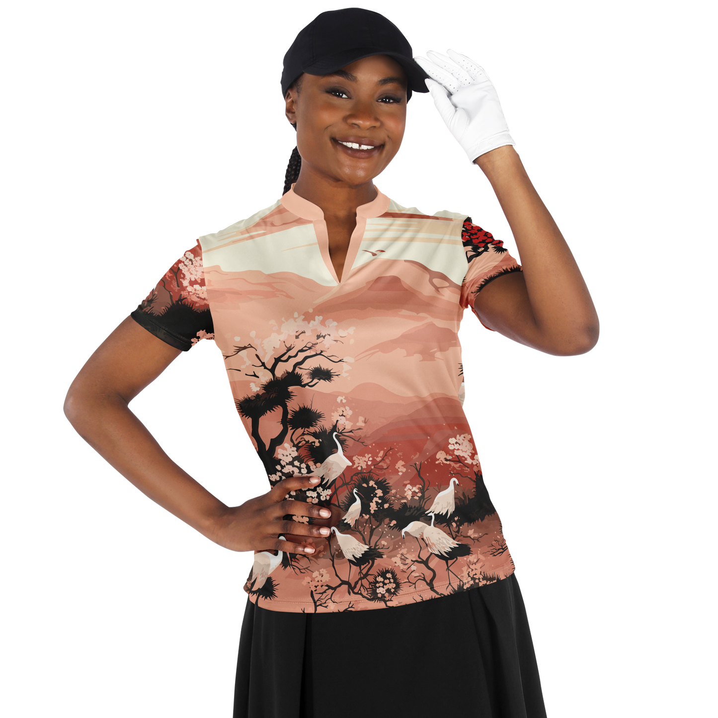 Scenic Crane Stand Up Collar Polo Shirt