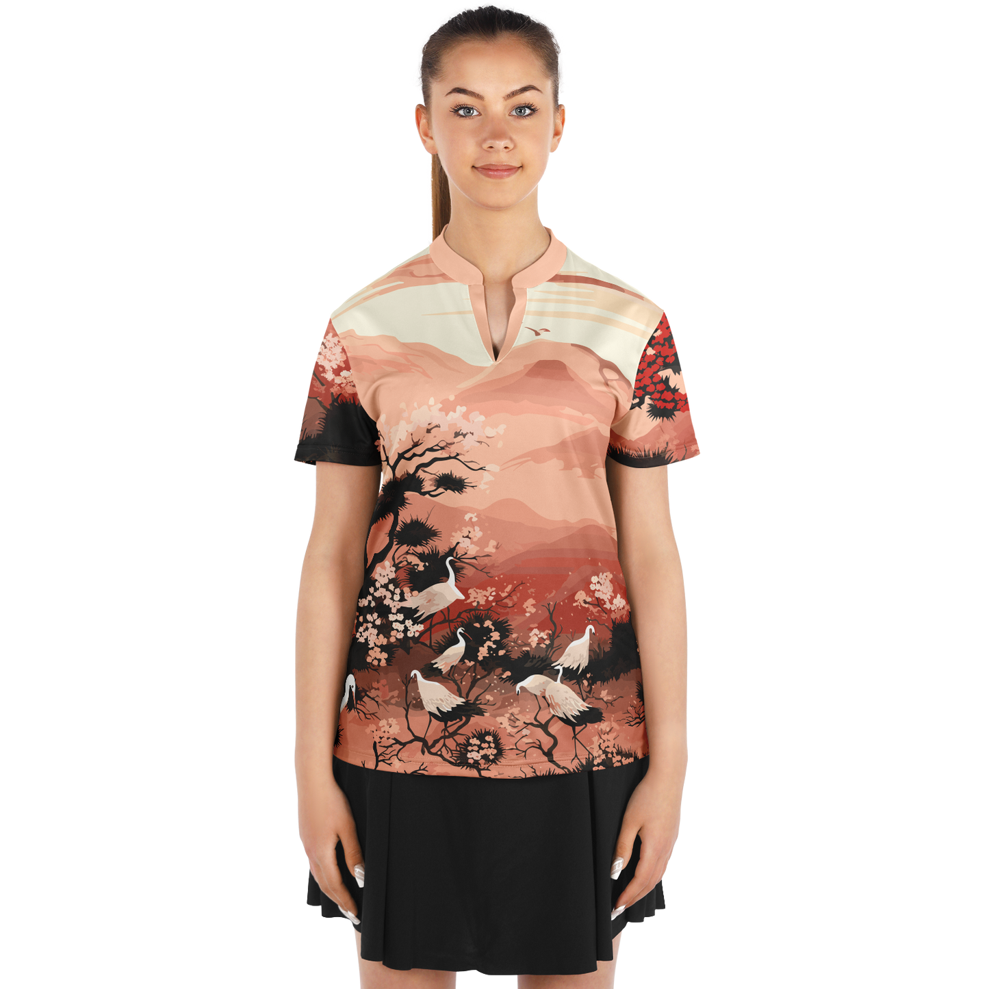 Scenic Crane Stand Up Collar Polo Shirt